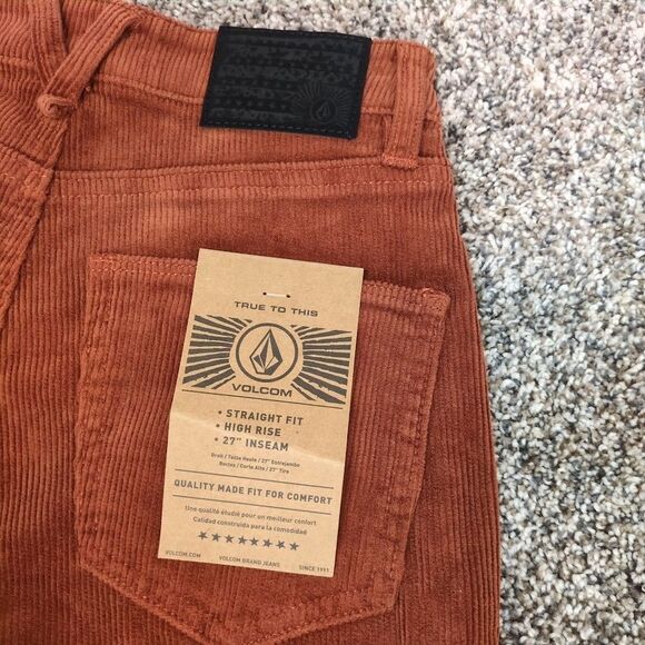 NEW Volcom Stoned Straight Corduroy Pants Color Nut Size 24 X 27 Rust Orange - Picture 8 of 9
